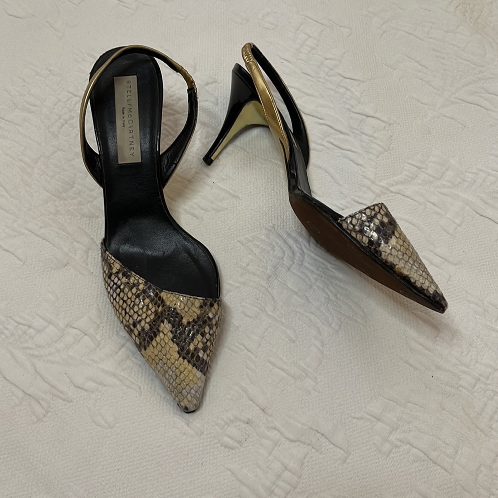 Stella McCartney Snake Skin Pointy Toe Sling Back Sandals Sz 38.5 US 7.5